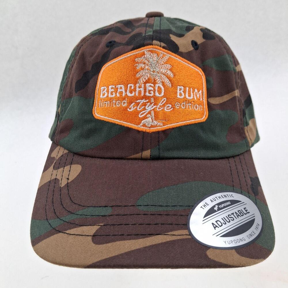 Beachgo Bum Hat Cap Strap Back One Size Green Camo Yupoong Mens Beach Palm Tree
